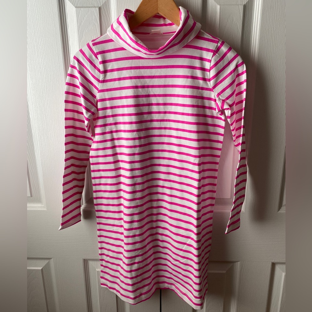 crewcuts Pink and White Striped Stretch Turtleneck A-line Dress SZ 10